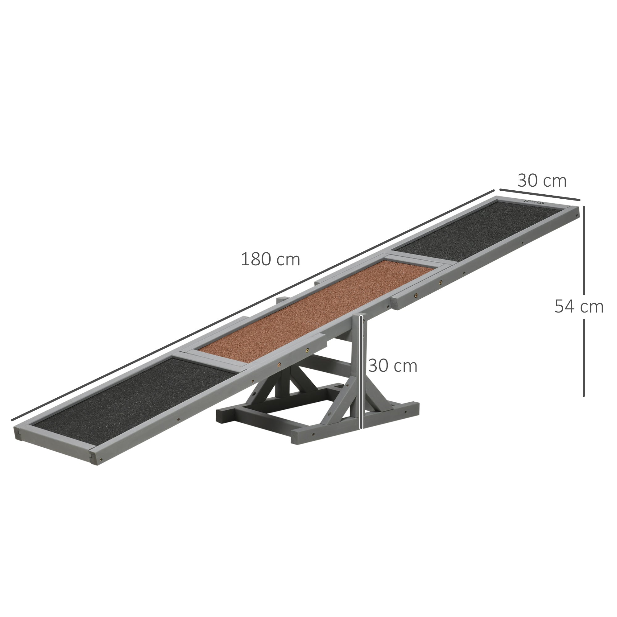Wooden Pet Seesaw for Big Dogs, Agility Training Equipment for Dogs with Anti-Slip surface, 180 x 30 x 30cm - Grey