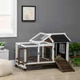 Charger l'image dans la visionneuse de la galerie, Indoor Rabbit Hutch with Wheels, Bunny Cage with Ramp, Run, Pull Out Tray, Suitable for Rabbit, Guinea Pig, Coffee
