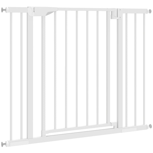 Baby Gate, 30"-32", 33"-35", 35"-37", 38"-40"W Pet Gate with 2 Extension Kits, Auto-Close, Two-Way Open, Pressure Mounted for Stair, Doorways and Hallways, 30"H, White