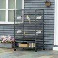 Load image into Gallery viewer, 52" Large Rolling Steel Bird Cage Bird House with Rolling Stand, Storage Shelf, Wood Perch, Food Container, Dark Grey
