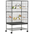Load image into Gallery viewer, 52" Large Rolling Steel Bird Cage Bird House with Rolling Stand, Storage Shelf, Wood Perch, Food Container, Dark Grey
