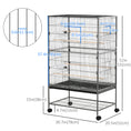 Load image into Gallery viewer, 52" Large Rolling Steel Bird Cage Bird House with Rolling Stand, Storage Shelf, Wood Perch, Food Container, Dark Grey
