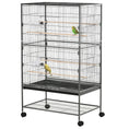 Load image into Gallery viewer, 52" Large Rolling Steel Bird Cage Bird House with Rolling Stand, Storage Shelf, Wood Perch, Food Container, Dark Grey
