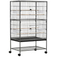 Load image into Gallery viewer, 52" Large Rolling Steel Bird Cage Bird House with Rolling Stand, Storage Shelf, Wood Perch, Food Container, Dark Grey
