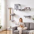 Load image into Gallery viewer, 3-In-1 Cat Wall Shelves, Wooden Cat Climbing Furniture with Condo, Bed, Hammock, Scratching Post and Spring Ball, Space-Saving Wall Mounted Kitty Shelves for Indoor Kittens, Gray
