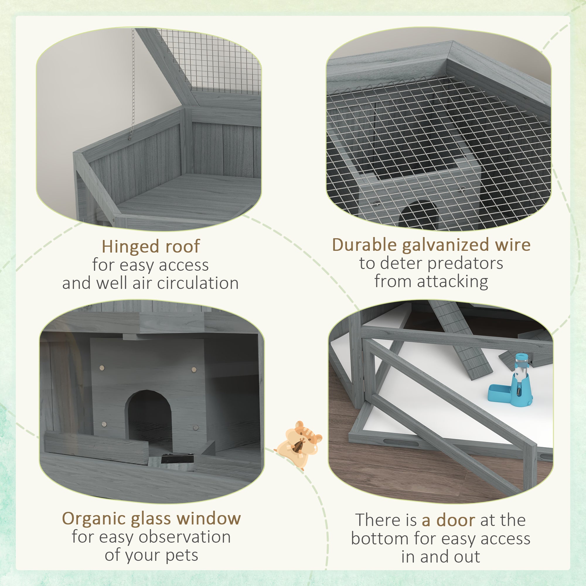 Wooden Large Hamster Cage Small Animal Exercise Play House 3 Tier with Sliding Tray, Seesaws, Water Bottle, Grey