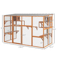 Load image into Gallery viewer, PawHut Catio, Outdoor Cat Enclosure Window Box, Wooden Cat House Playground with Scratching Posts, Weather Protection Roof for 1-5 Kitties, Resting Boxes, 118" x 55" x 75.5", Orange
