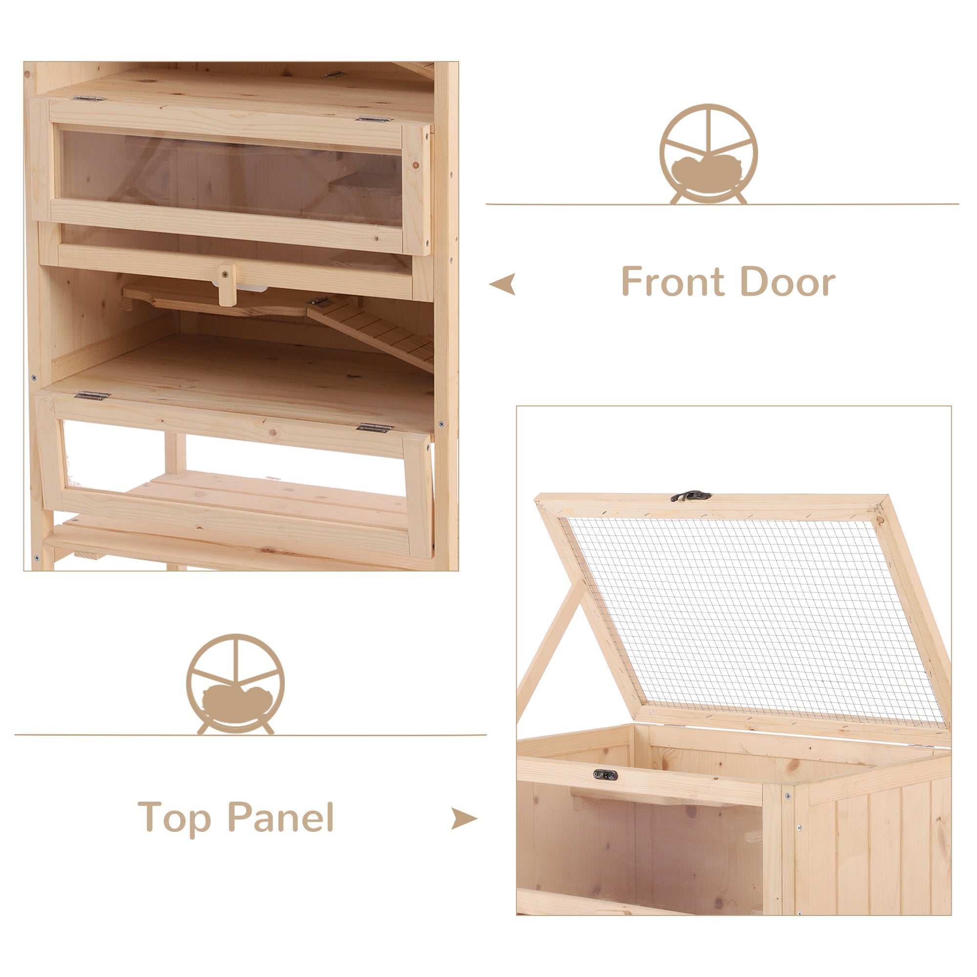 5-Tier Wooden Hamster Cage Mice Habitat Rat Habitat with Openable Top, Front Door and Storage Shelf