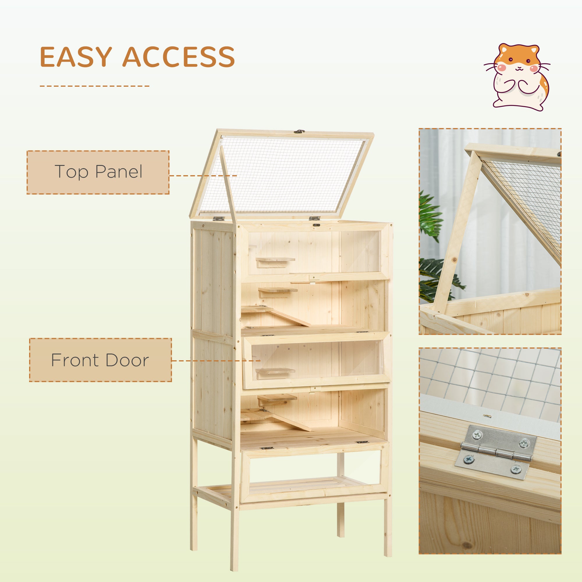 Fir Wood Hamster Cage Mouse Rats Small Animals Play House Exercise Activity Center, 47.25"H