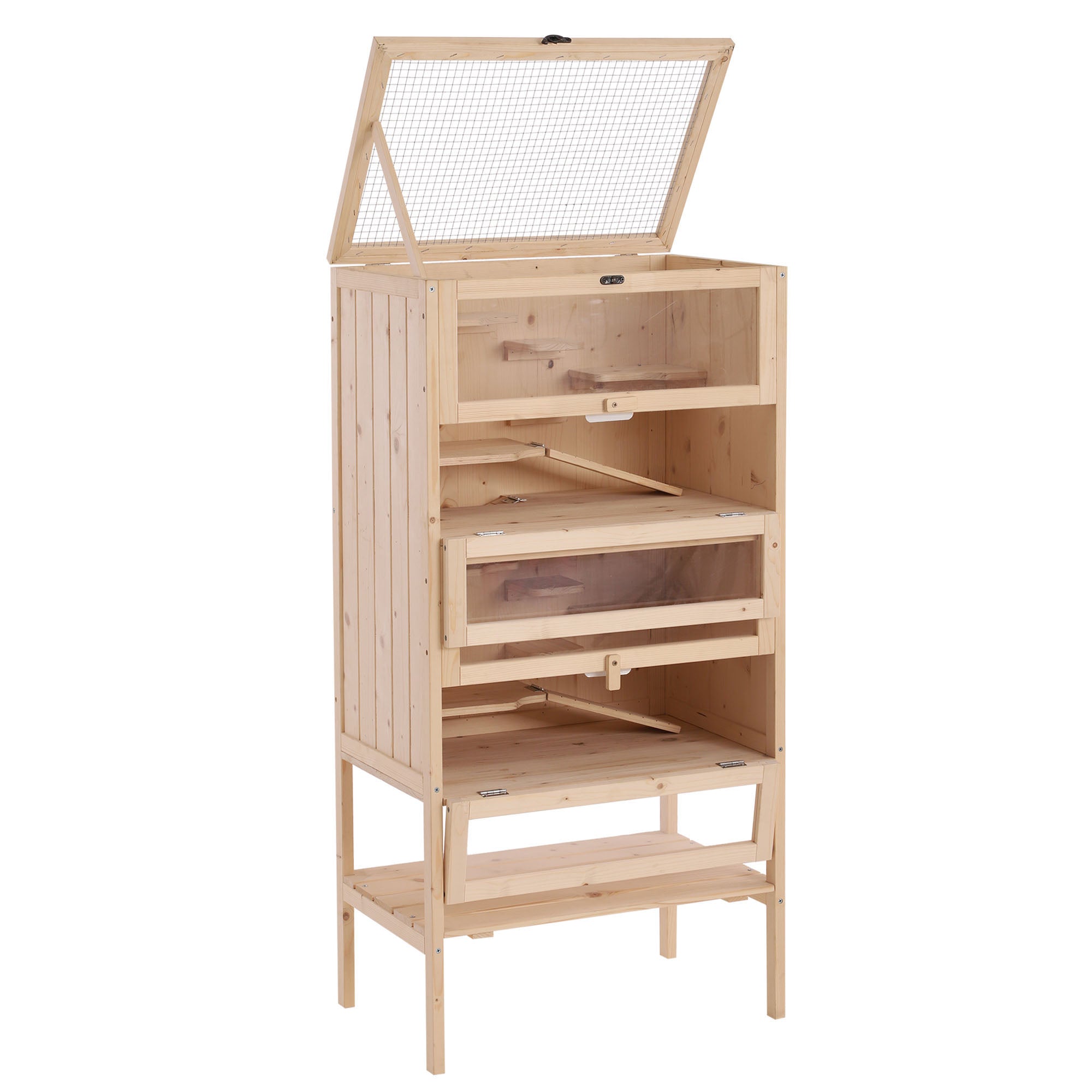 5-Tier Wooden Hamster Cage Mice Habitat Rat Habitat with Openable Top, Front Door and Storage Shelf