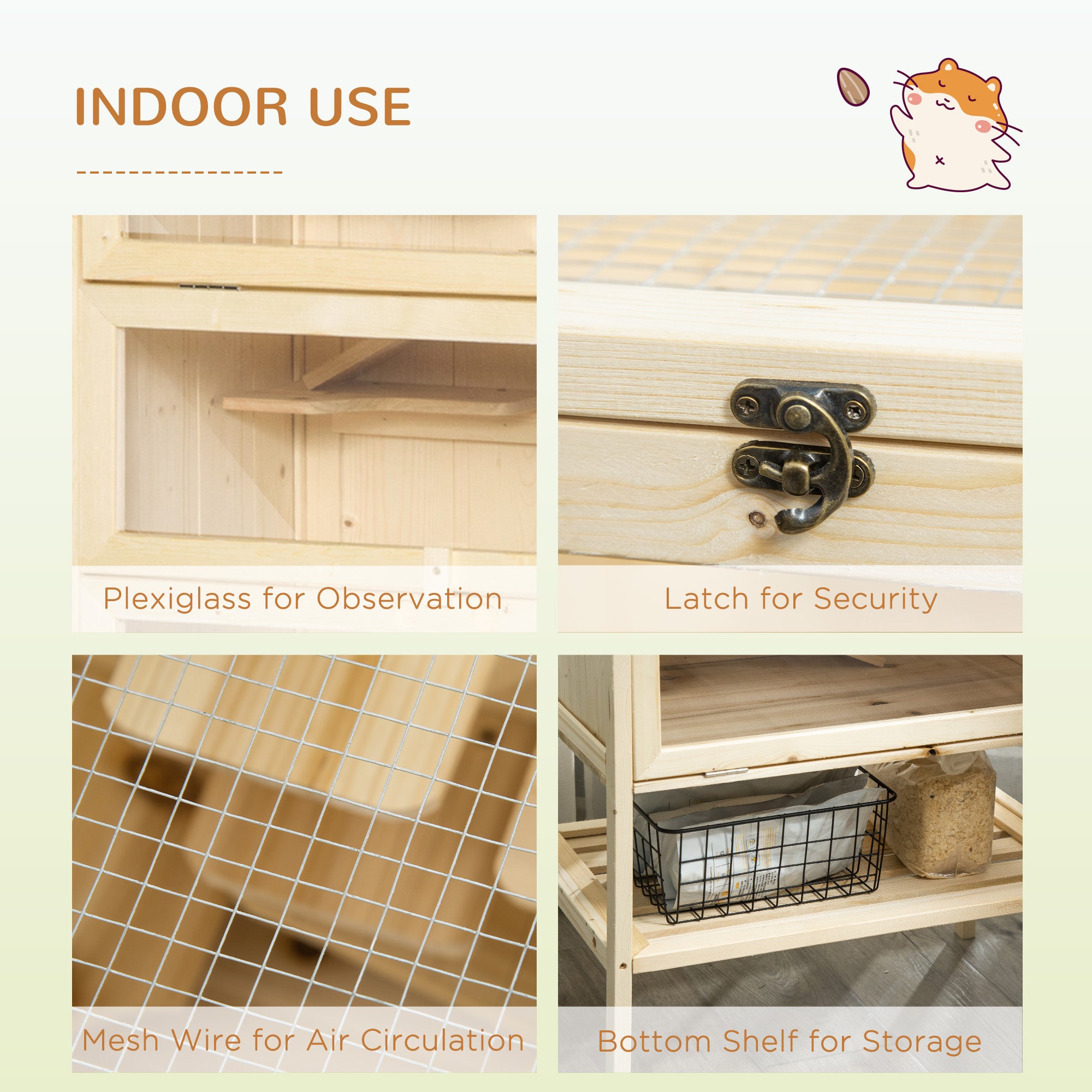 Fir Wood Hamster Cage Mouse Rats Small Animals Play House Exercise Activity Center, 47.25"H