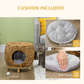 Load image into Gallery viewer, Wicker Cat Bed, Rattan Kitten Bed with Washable Cushion, Elevated Pet Bed for Indoor Cats, Light Brown
