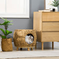 Load image into Gallery viewer, Wicker Cat Bed, Rattan Kitten Bed with Washable Cushion, Elevated Pet Bed for Indoor Cats, Light Brown
