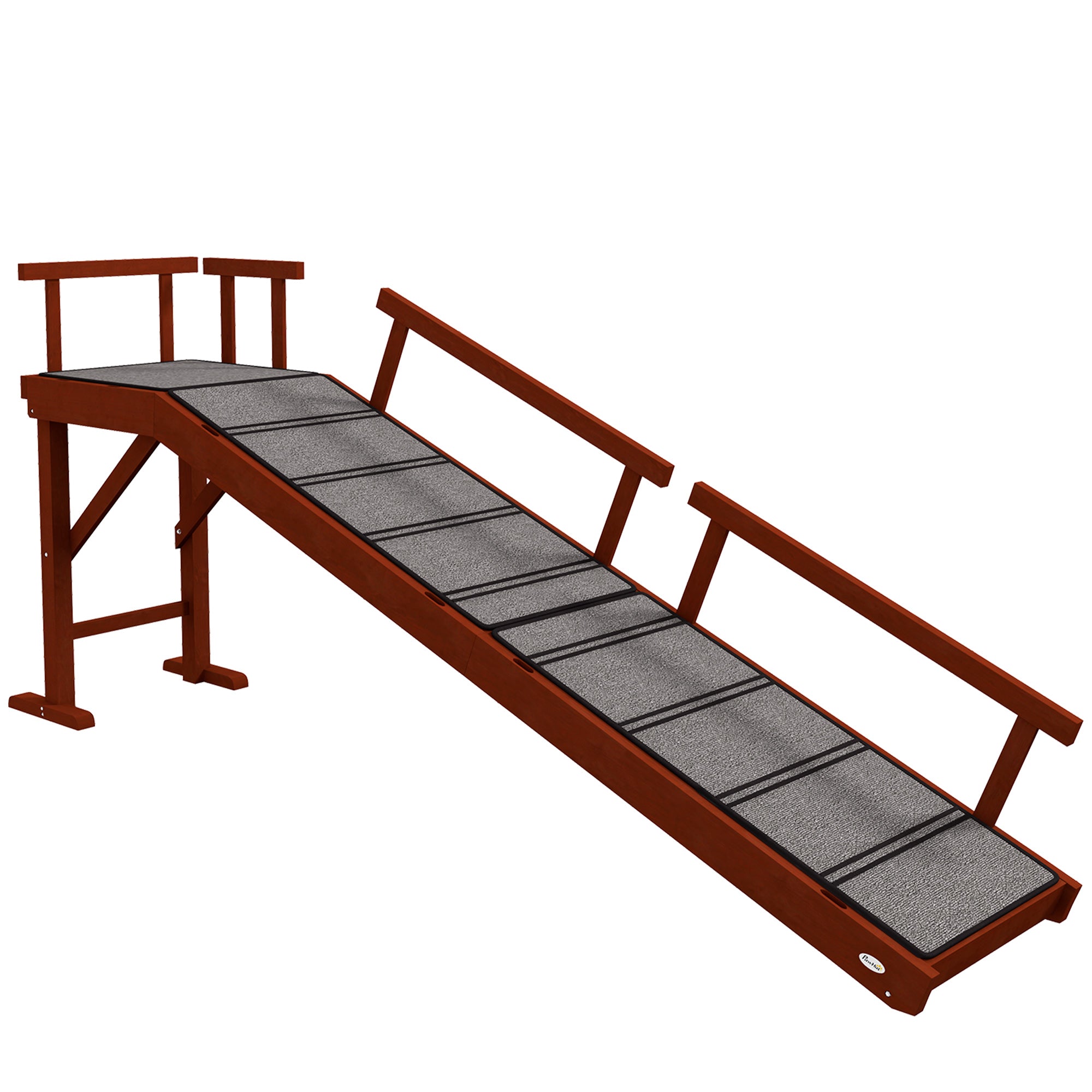 Wooden Dog Ramp for Large Dogs, 73" Long Pet Ramp with Non-slip Rug, Removable Guardrails, Dog Stairs for Couch, Bed, Brown