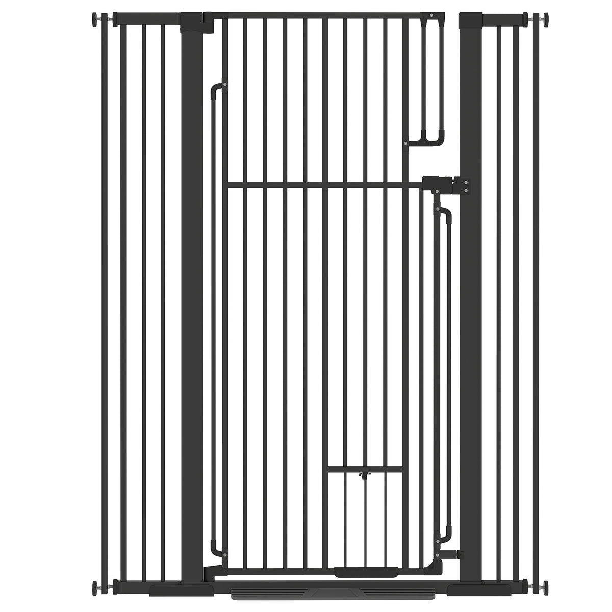 53.1" Tall Pet Gate with Cat Door, 32"-42.5" Wide Adjustable Pressure Mounted Dog Gate for Doorways, Hallways, Stairs, Includes 2 Extensions, No Drilling, Black