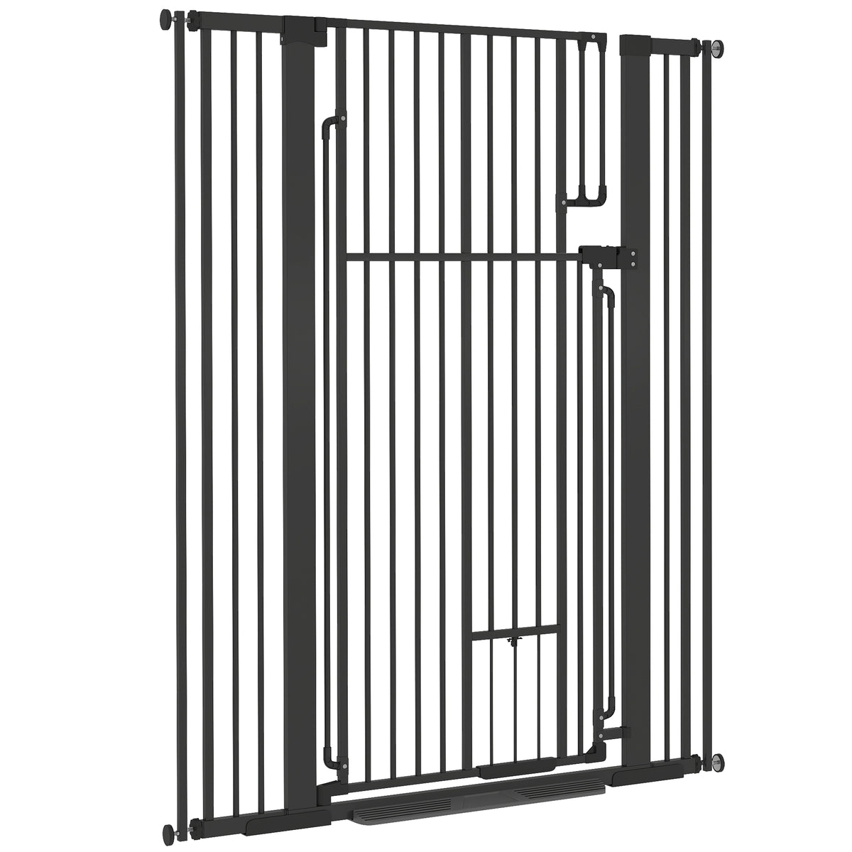 53.1" Tall Pet Gate with Cat Door, 32"-42.5" Wide Adjustable Pressure Mounted Dog Gate for Doorways, Hallways, Stairs, Includes 2 Extensions, No Drilling, Black