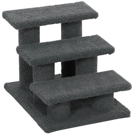 3-Step Multi-Level Carpeted Cat Scratching Post Pet Stairs, Dark Grey