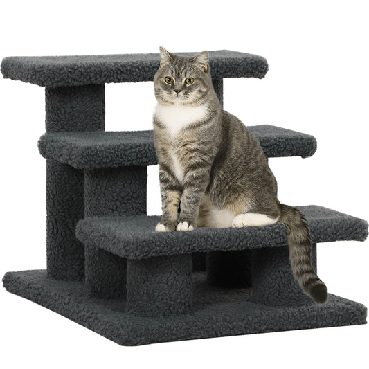 3-Step Multi-Level Carpeted Cat Scratching Post Pet Stairs, Dark Grey