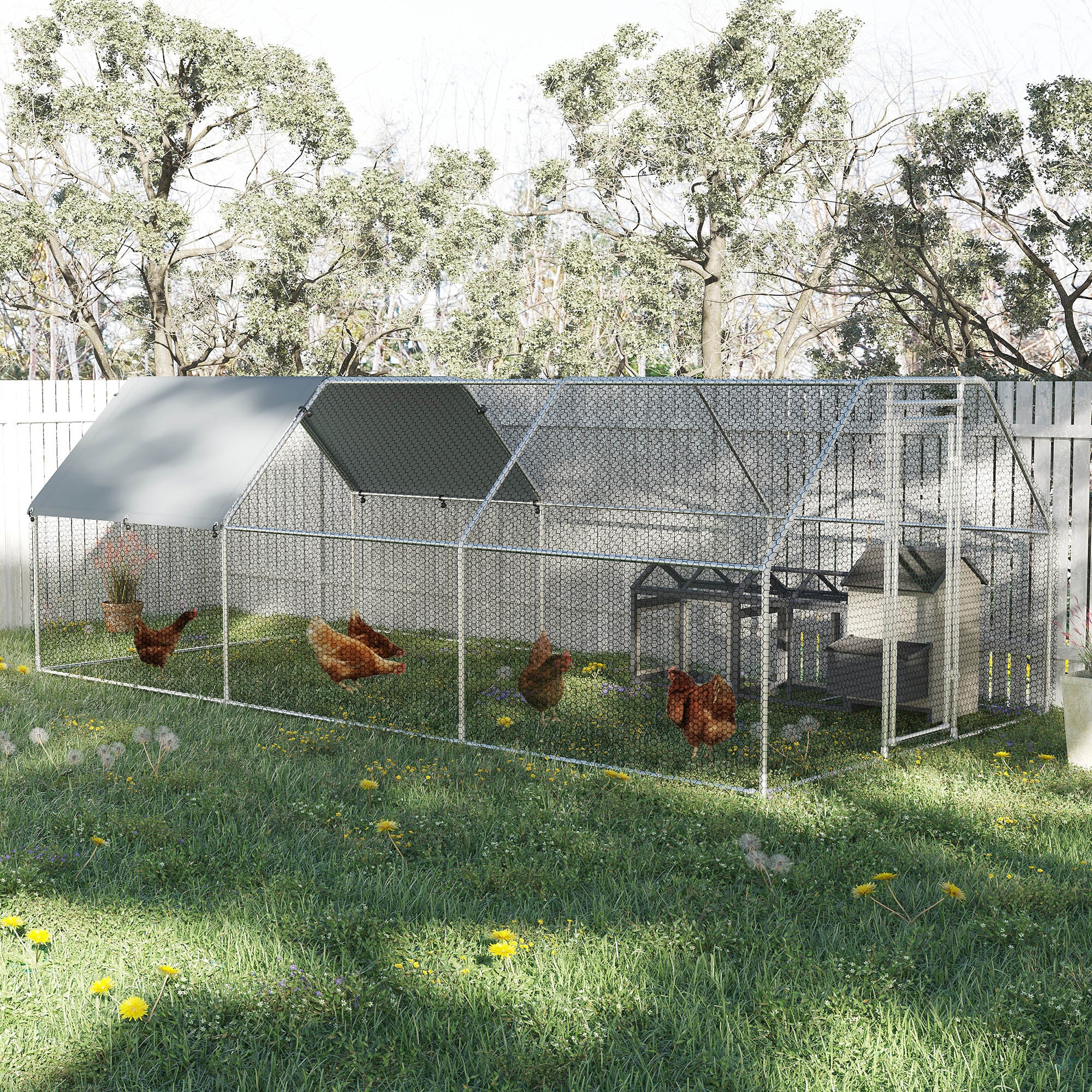Large Walk-In Metal Chicken Coop 6.6x10x6.6ft - Poultry Cage With Cover - Holds 20+ Chickens