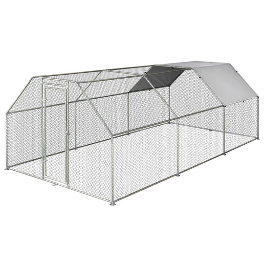 PawHut Large Chicken Coop Metal Chicken Run with Waterproof and Anti-UV Cover, Flat Shaped Walk-in Fence Cage Hen House for Outdoor and Yard Farm Use, 1.3" Tube Diameter, 9' x 18.5' x 6.5'