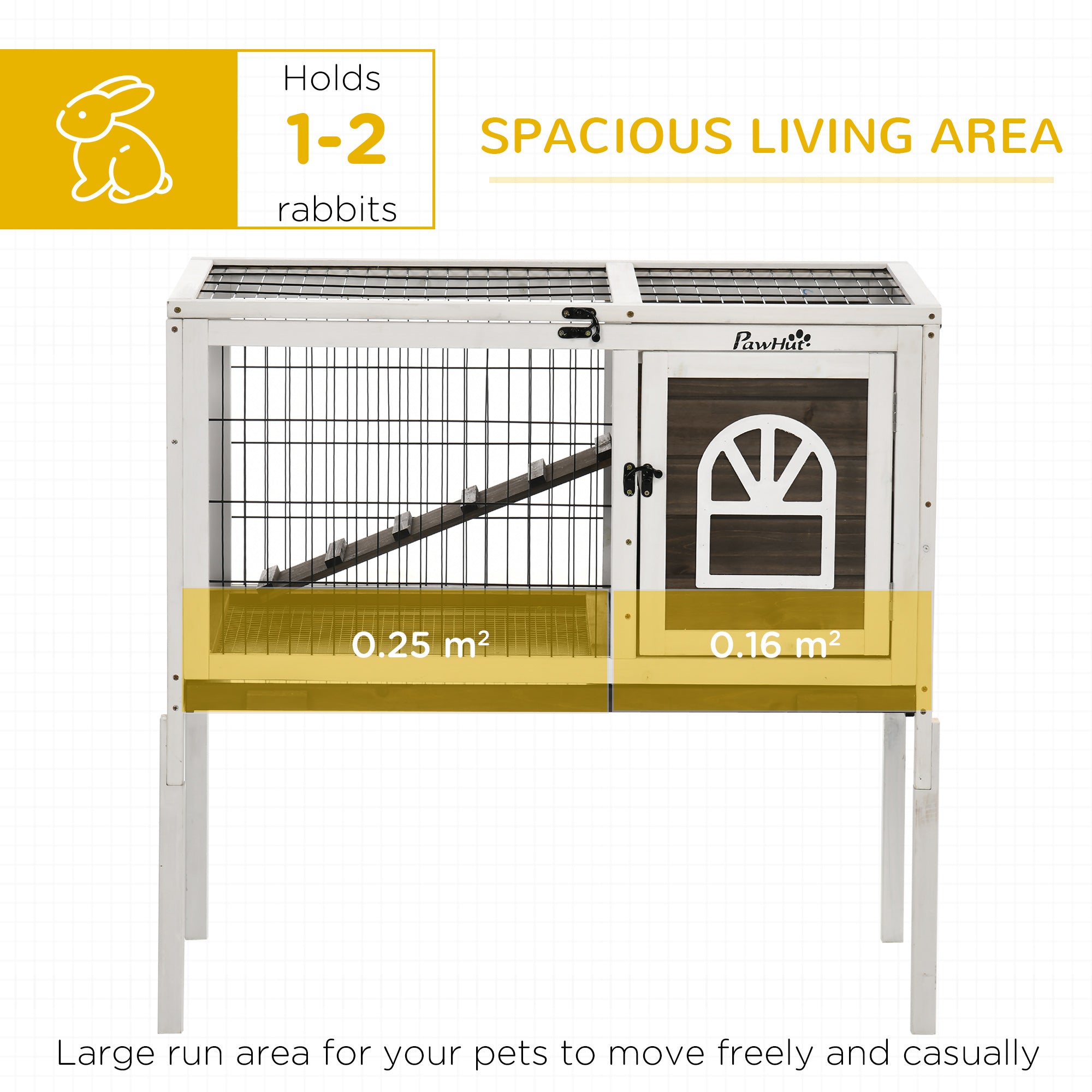 PawHut Wooden Rabbit Hutch, Indoor Elevated Guinea Pig Cage with Run, Ladder, Lockable Doors and Removable Tray, Coffee