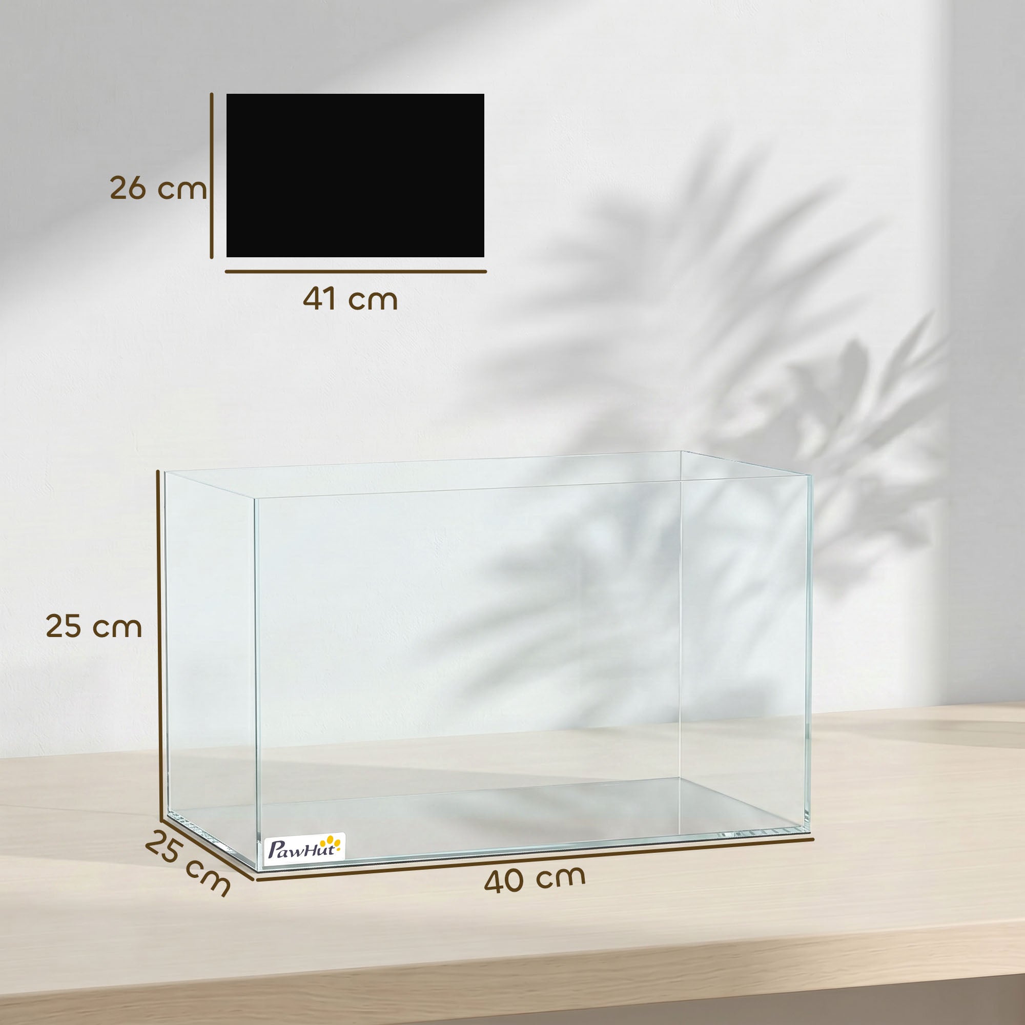 24L Fish Tank, Glass Aquarium, Small Fish Tank with Protective Base Mat, for Shrimps, Turtles, Transparent, 40 x 25 x 25 cm