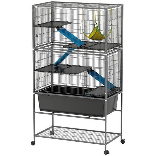 59"H 5-Level Ferret Chinchilla Rabbit Guinea Pig Cage, Metal Small Animal Critter Nation Cage with Slide Out 6.3L Deep Tray, Non-Slip Ramps, Hammock, for Pet Mink, Squirrel