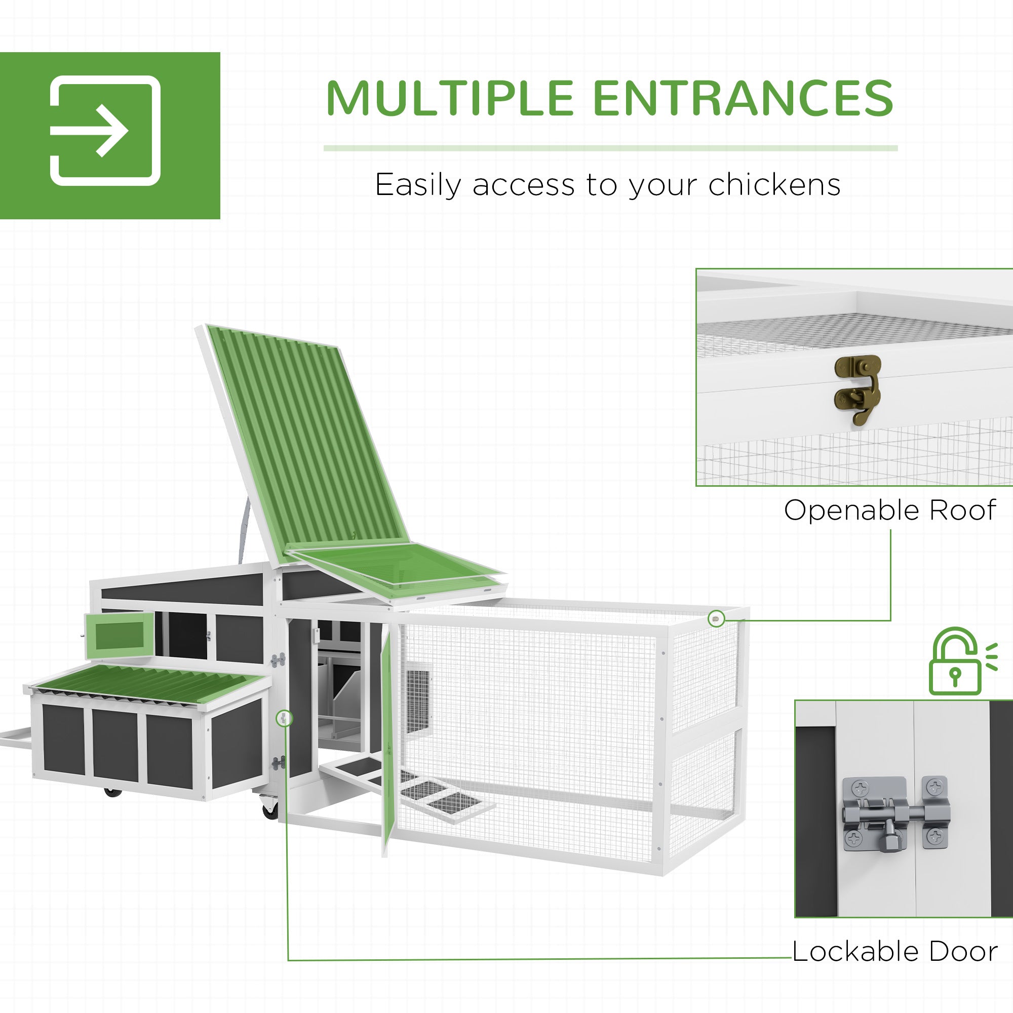Wooden Chicken Coop for 6 Chickens, Rabbit Hutch with Large Run, Outdoor Poultry Cage Duck Coop Hen House with Nesting Box, Tray, Windows, Dark Grey
