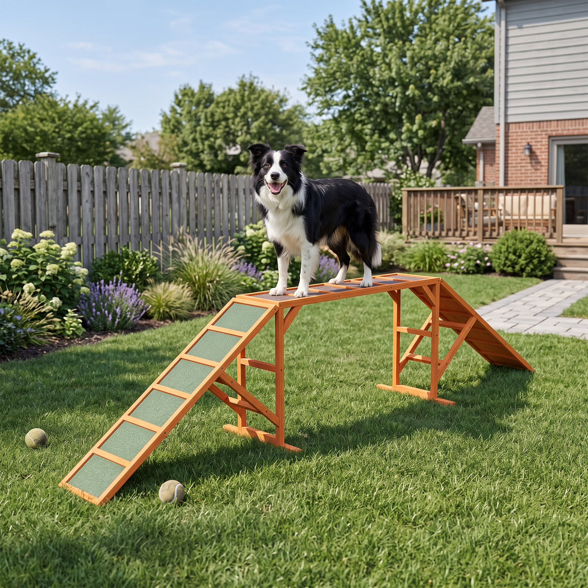 Dog Agility Ramp, Dog Walk Balance Trainer Equipment w/ Safety Bar, Non-slip Surface, Pet Training Ramp for Walk and Pause Practice, Pet Obstacle Course, Backyard Park Use, Orange