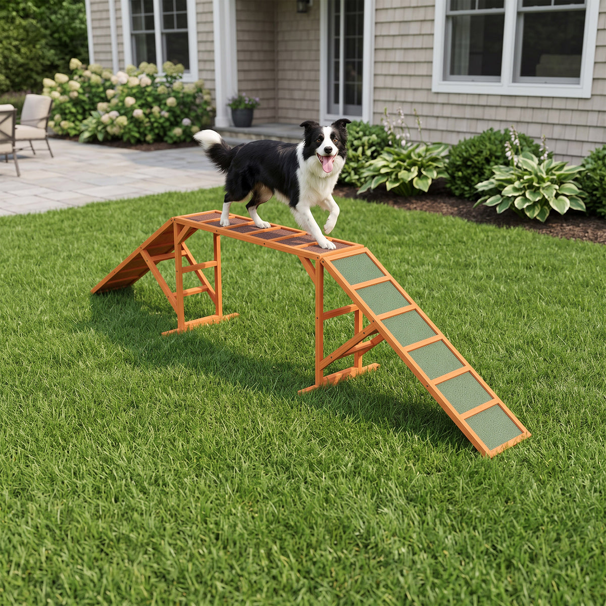 Dog Agility Ramp, Dog Walk Balance Trainer Equipment w/ Safety Bar, Non-slip Surface, Pet Training Ramp for Walk and Pause Practice, Pet Obstacle Course, Backyard Park Use, Orange
