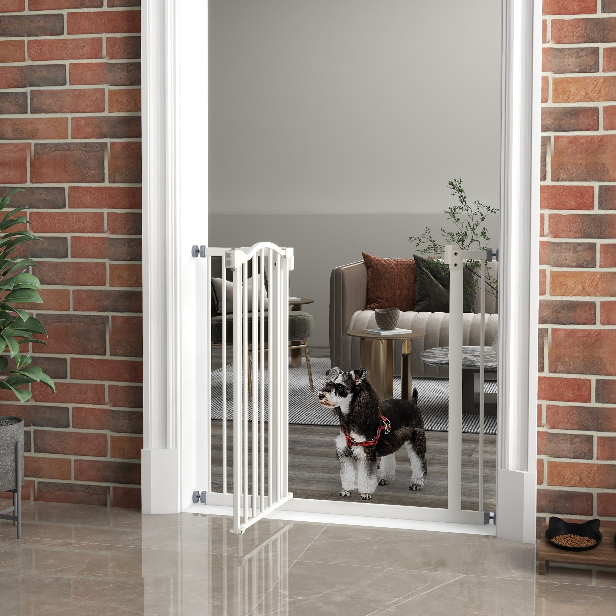 29"-37" Wide Dog Gate with Door, Pressure Fit, Auto Close, Double Locking for Doorways Hallways Stairs, 31" Tall, White