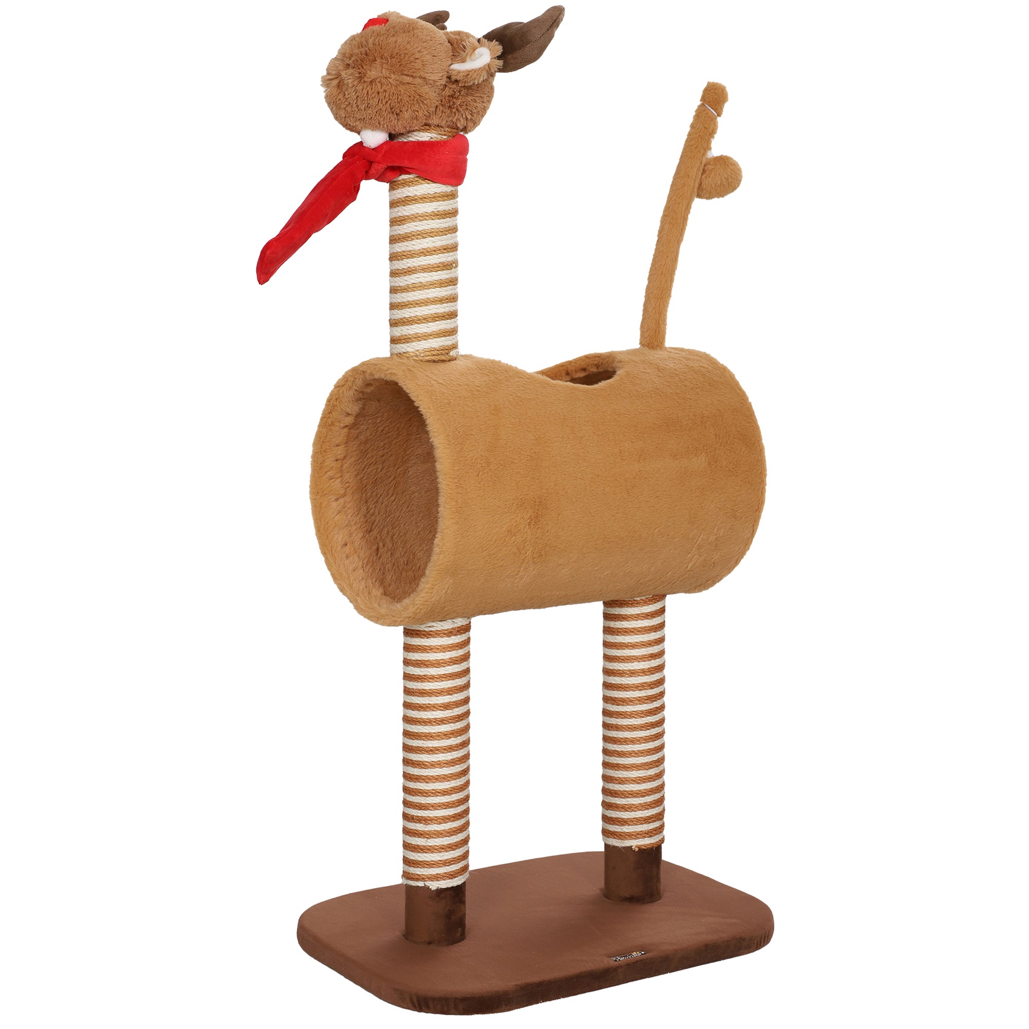 Cat Tree, 98cm Deer-Designed Cat Tower for Indoor Cats, Kittens, with Scratching Posts, Toy Ball, Tunnel, Brown