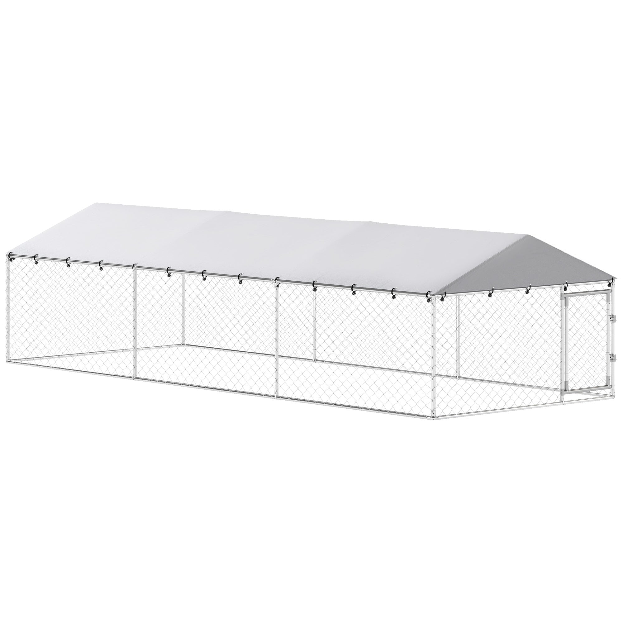 Outdoor Dog Kennel, Heavy Duty Dog Run Outdoor Fence with Waterproof Cover, Galvanized Chain Link, Double Secure Locks, for Large Breeds, Chickens, Ducks, 20' x 7.5' x 5'