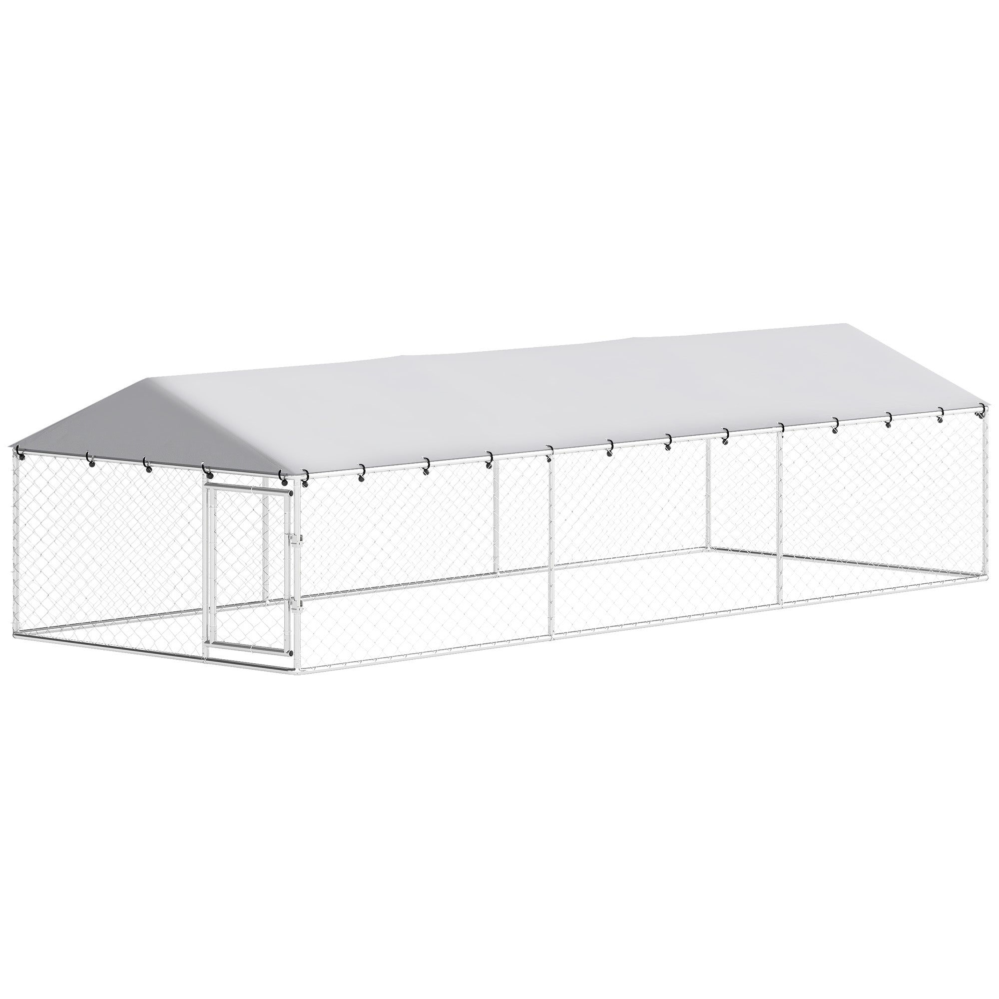 Outdoor Dog Kennel, Heavy Duty Dog Run Outdoor Fence with Waterproof Cover, Galvanized Chain Link, Double Secure Locks, for Large Breeds, Chickens, Ducks, 20' x 7.5' x 5'