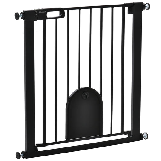 30"-32" Extra Wide Pet Gate with Small Door, 30"H Dog Gate with Safety Gate Barrier, Stair Pressure Fit, Auto Close, Double Locking, for Doorways, Hallways, Black