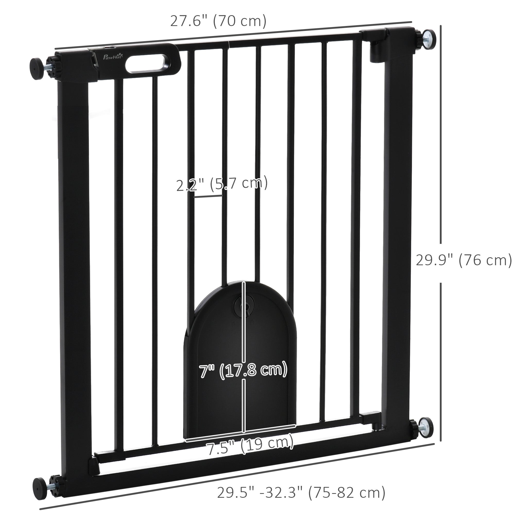 30"-32" Extra Wide Pet Gate with Small Door, 30"H Dog Gate with Safety Gate Barrier, Stair Pressure Fit, Auto Close, Double Locking, for Doorways, Hallways, Black