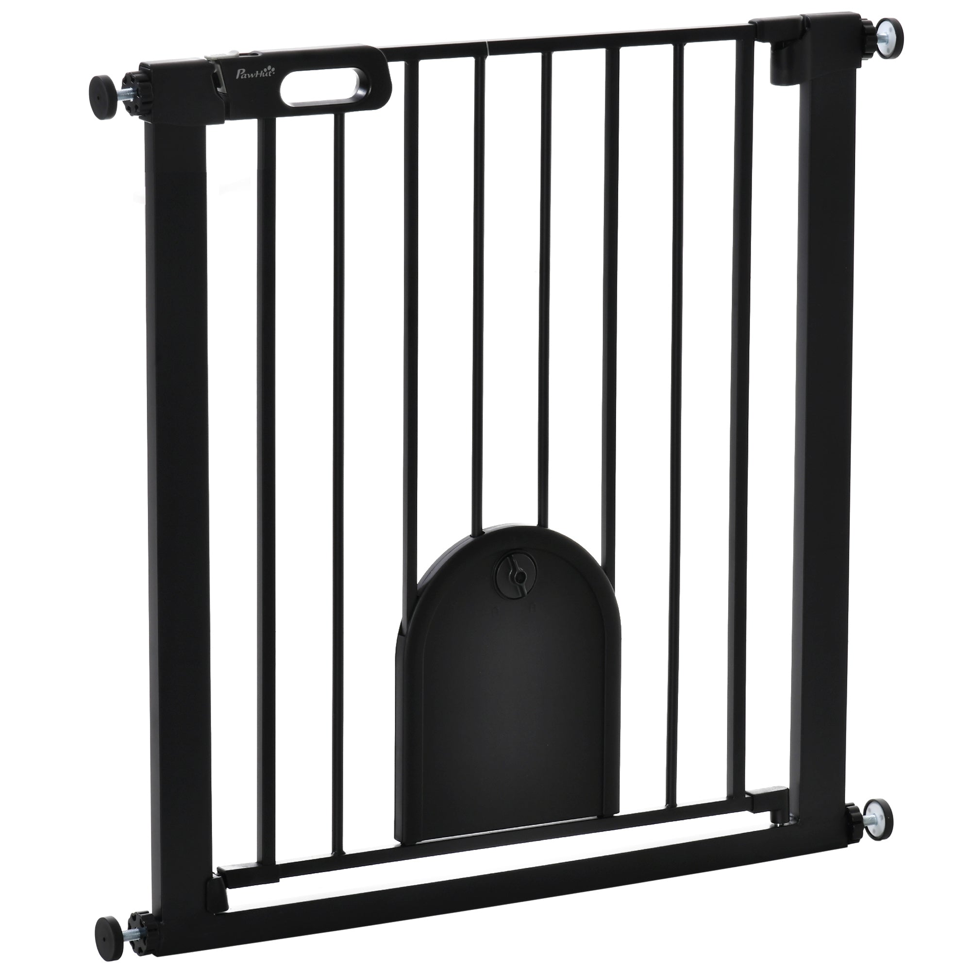 30"-32" Extra Wide Pet Gate with Small Door, 30"H Dog Gate with Safety Gate Barrier, Stair Pressure Fit, Auto Close, Double Locking, for Doorways, Hallways, Black
