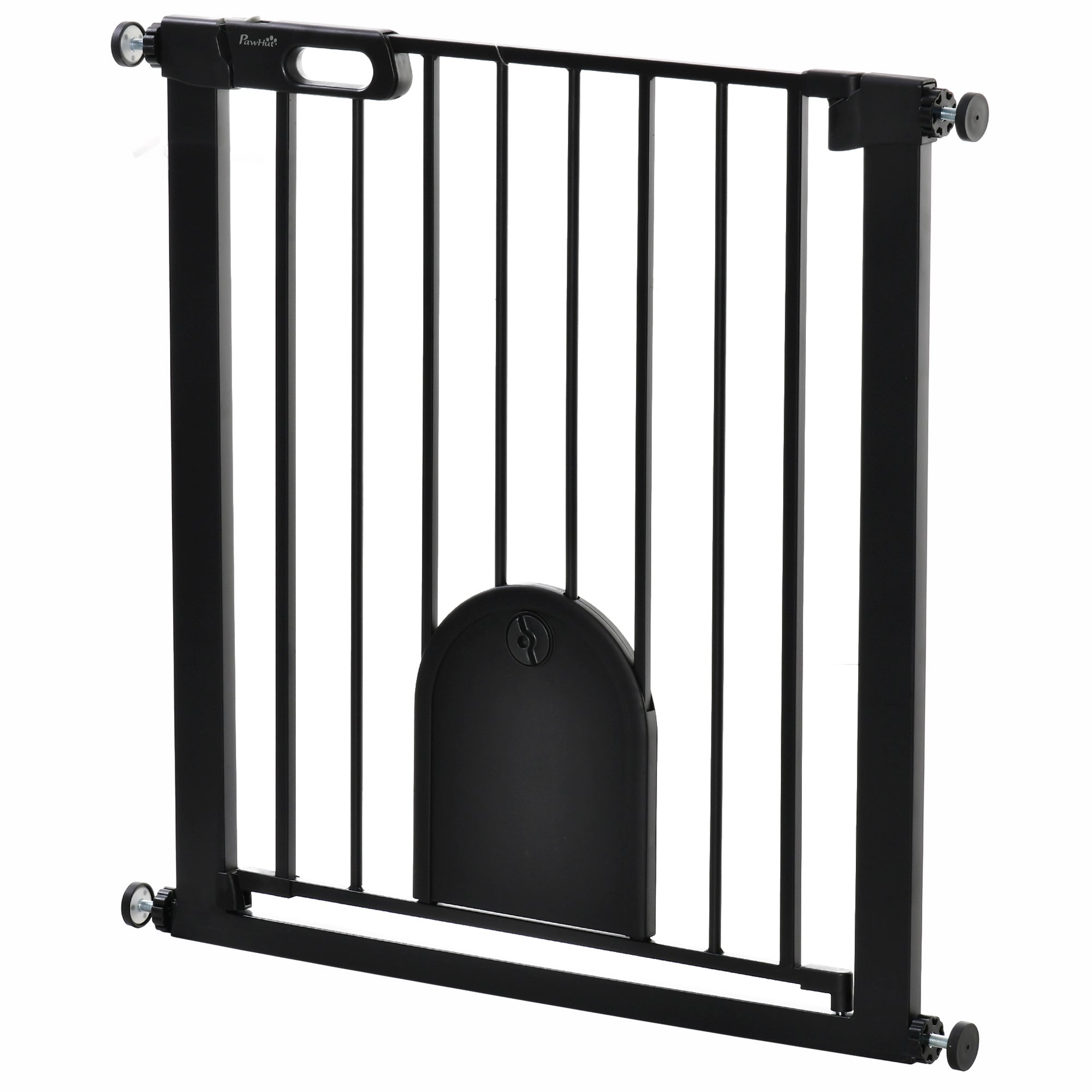 30"-32" Extra Wide Pet Gate with Small Door, 30"H Dog Gate with Safety Gate Barrier, Stair Pressure Fit, Auto Close, Double Locking, for Doorways, Hallways, Black
