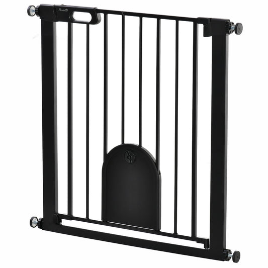 30"-32" Extra Wide Pet Gate with Small Door, 30"H Dog Gate with Safety Gate Barrier, Stair Pressure Fit, Auto Close, Double Locking, for Doorways, Hallways, Black