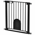 Load image into Gallery viewer, Dog Gate with Cat Flap Pet Safety Gate Barrier, Stair Pressure Fit, Auto Close, Double Locking, for Doorways, Hallways, 75-82 cm Black
