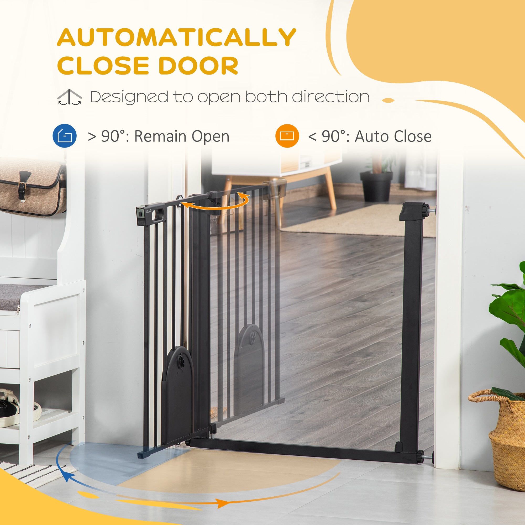 30"-32" Extra Wide Pet Gate with Small Door, 30"H Dog Gate with Safety Gate Barrier, Stair Pressure Fit, Auto Close, Double Locking, for Doorways, Hallways, Black