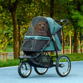 Load image into Gallery viewer, Dog Pram Dog Stroller Jogger Foldable Pet Pushchair for Medium, Small Dogs, w/ Rubber Wheels, Washable Cushion - Dark Green
