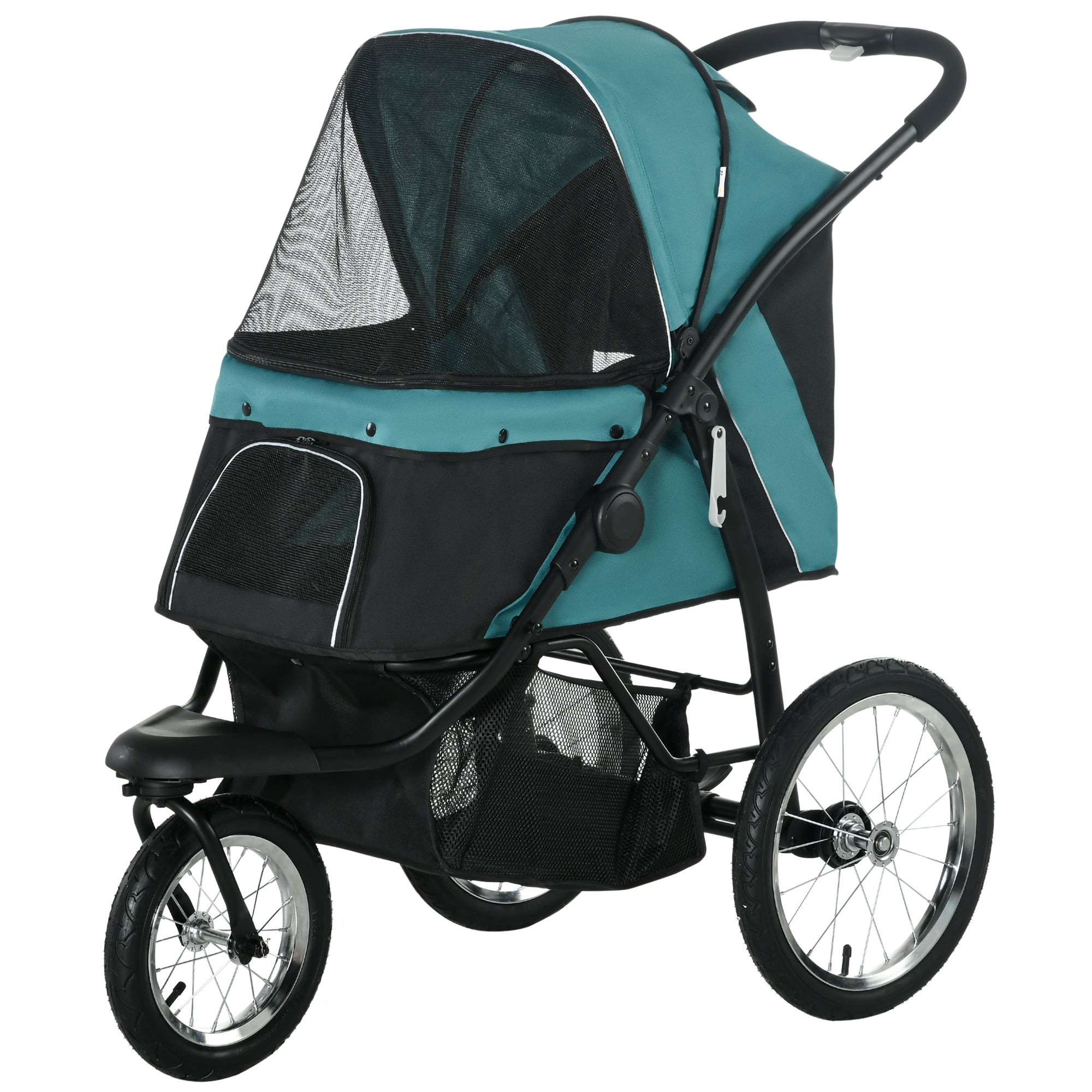 Dog Pram Dog Stroller Jogger Foldable Pet Pushchair for Medium, Small Dogs, w/ Rubber Wheels, Washable Cushion - Dark Green