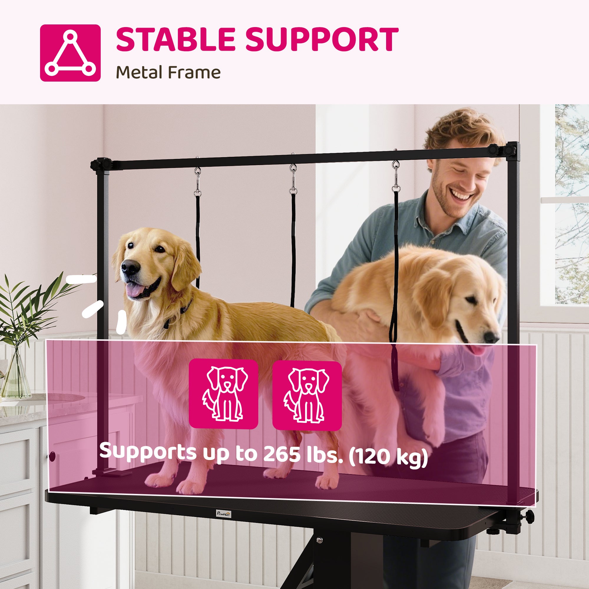 43" L Hydraulic Dog Grooming Table, Z-Lift Height Adjustable Pet Grooming Table with Noose and Non-Slip Tabletop for Medium Large Dogs, Black