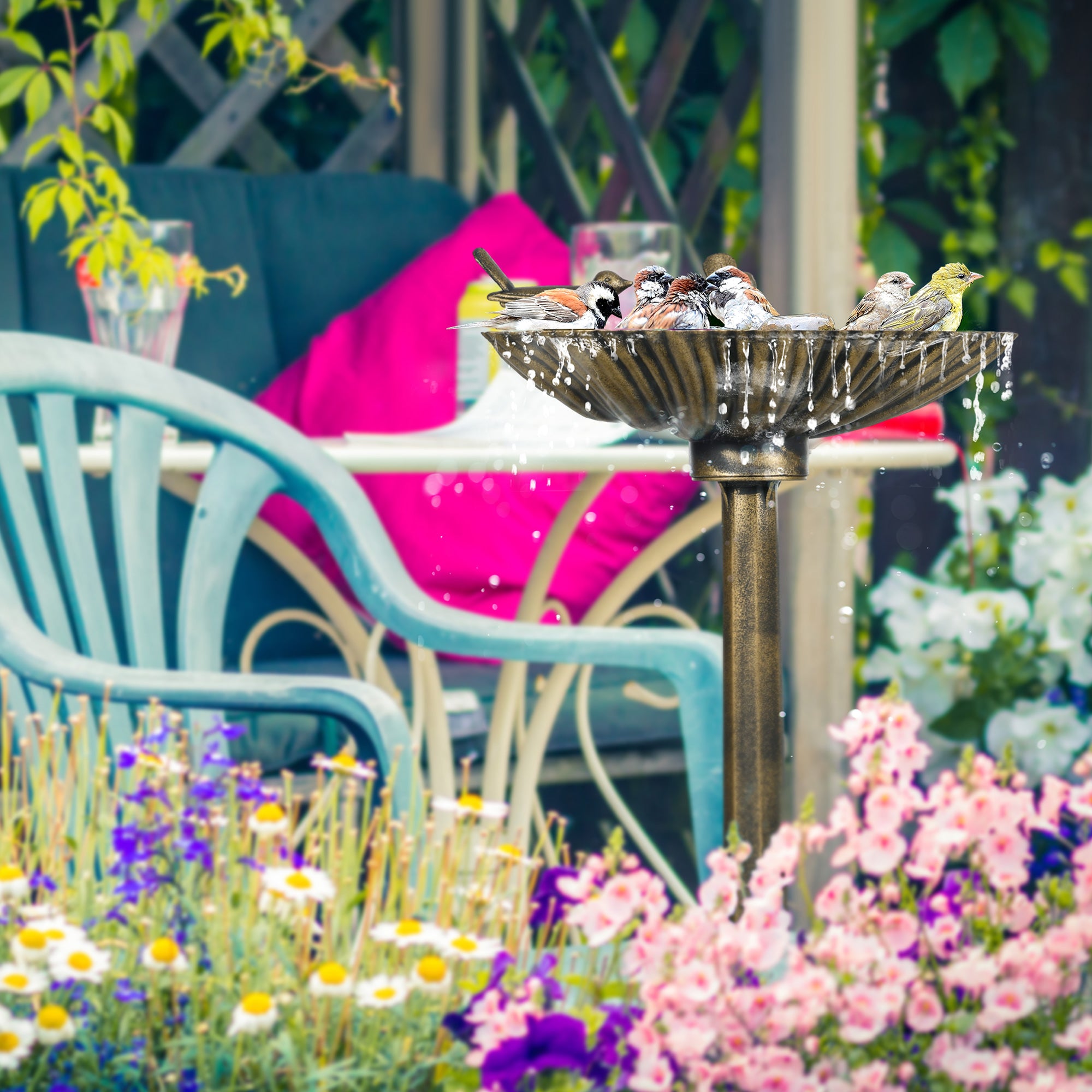 Outsunny 32" Antique Bird Bath with Pedestal Flower Planter Base, Vintage Style Decorative Birdbath, Bird Feeder Bowl & Planter Decoration Yard Statue, Bronze