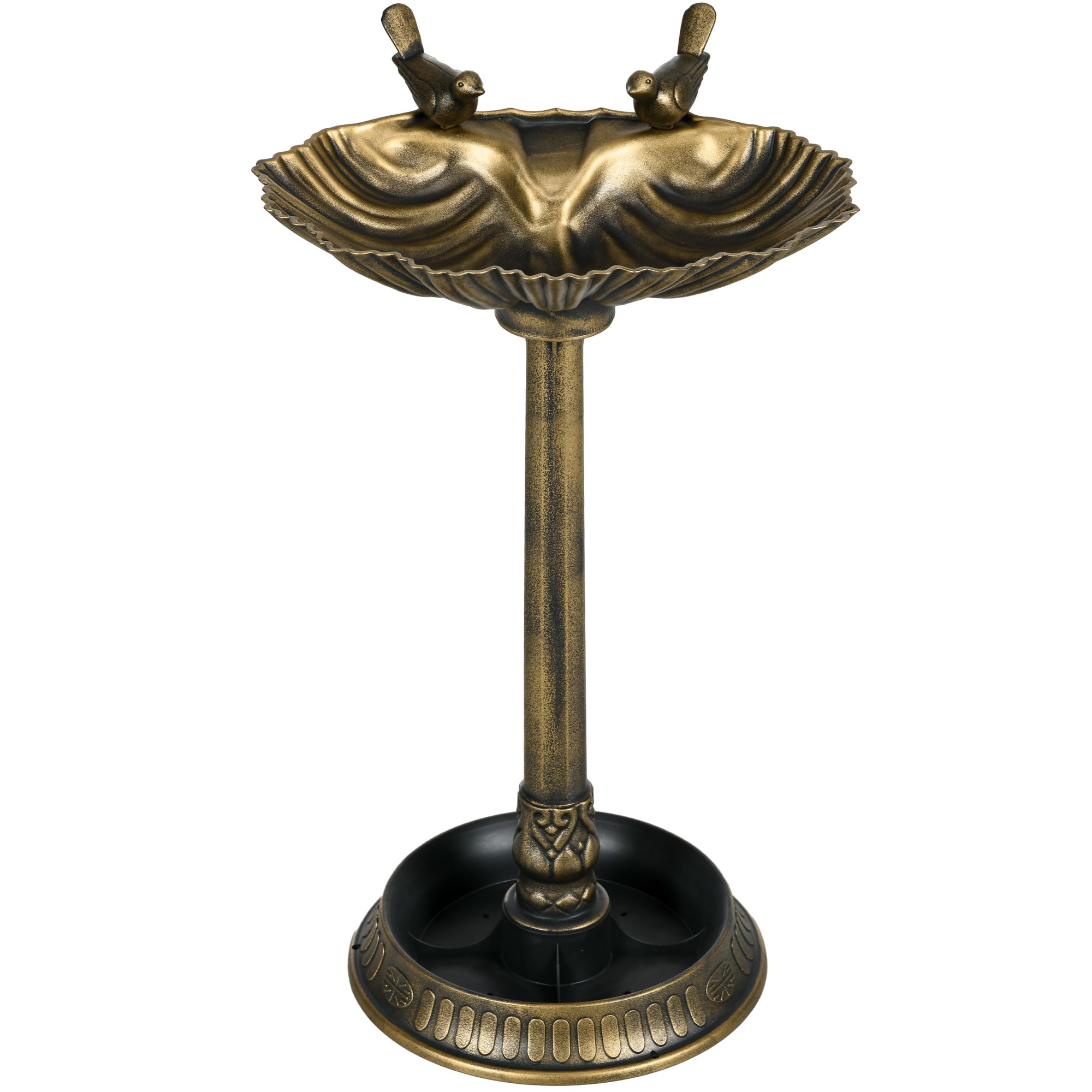 Outsunny 32" Antique Bird Bath with Pedestal Flower Planter Base, Vintage Style Decorative Birdbath, Bird Feeder Bowl & Planter Decoration Yard Statue, Bronze