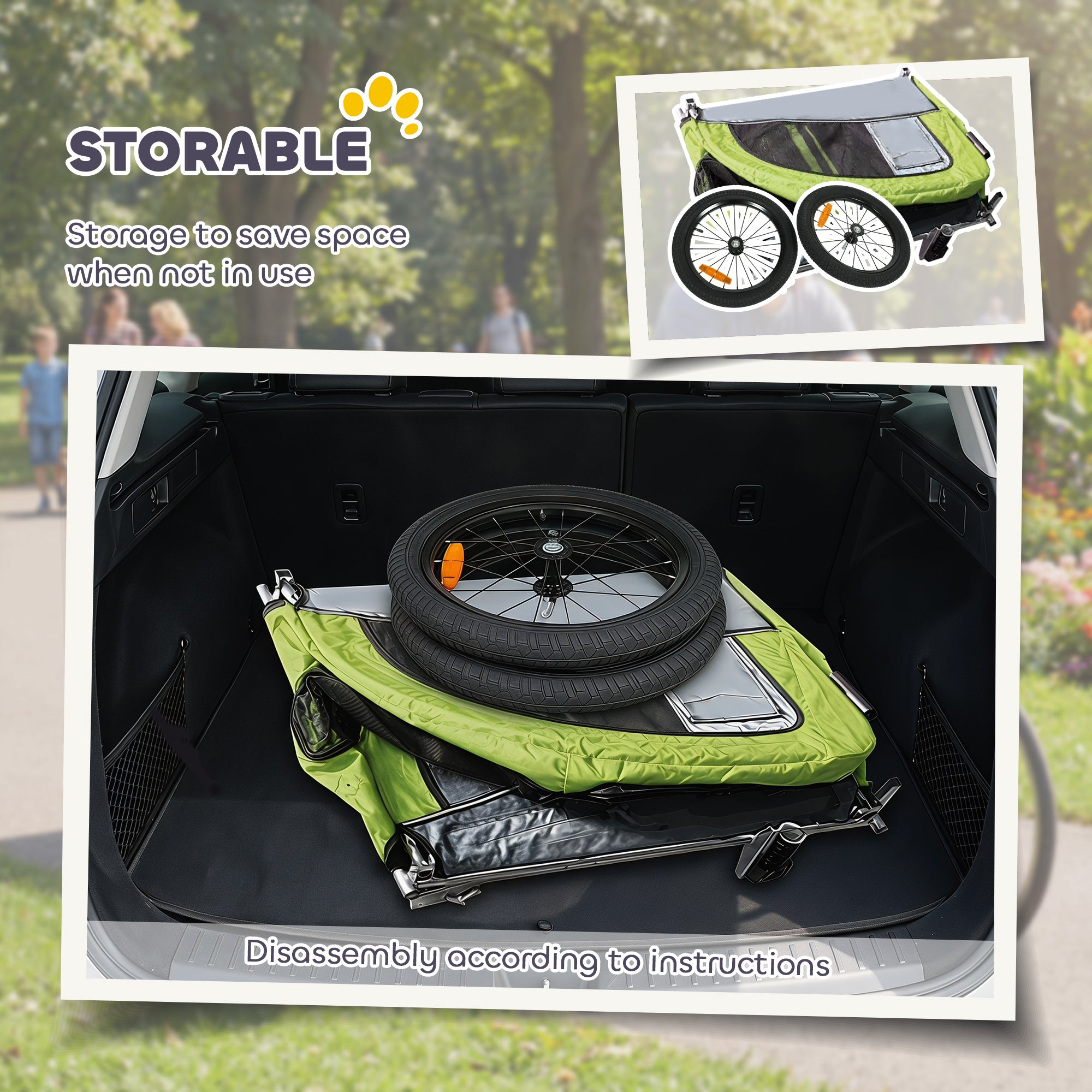 2 in 1 Dog Bike Trailer, Dog Stroller, Foldable Pet Bicycle Trailer Wagon with Suspension, 600D Oxford Fabric, Reflectors, Handbrake, Universal Hitch Coupler, for Medium Dogs up to 20kg, Green