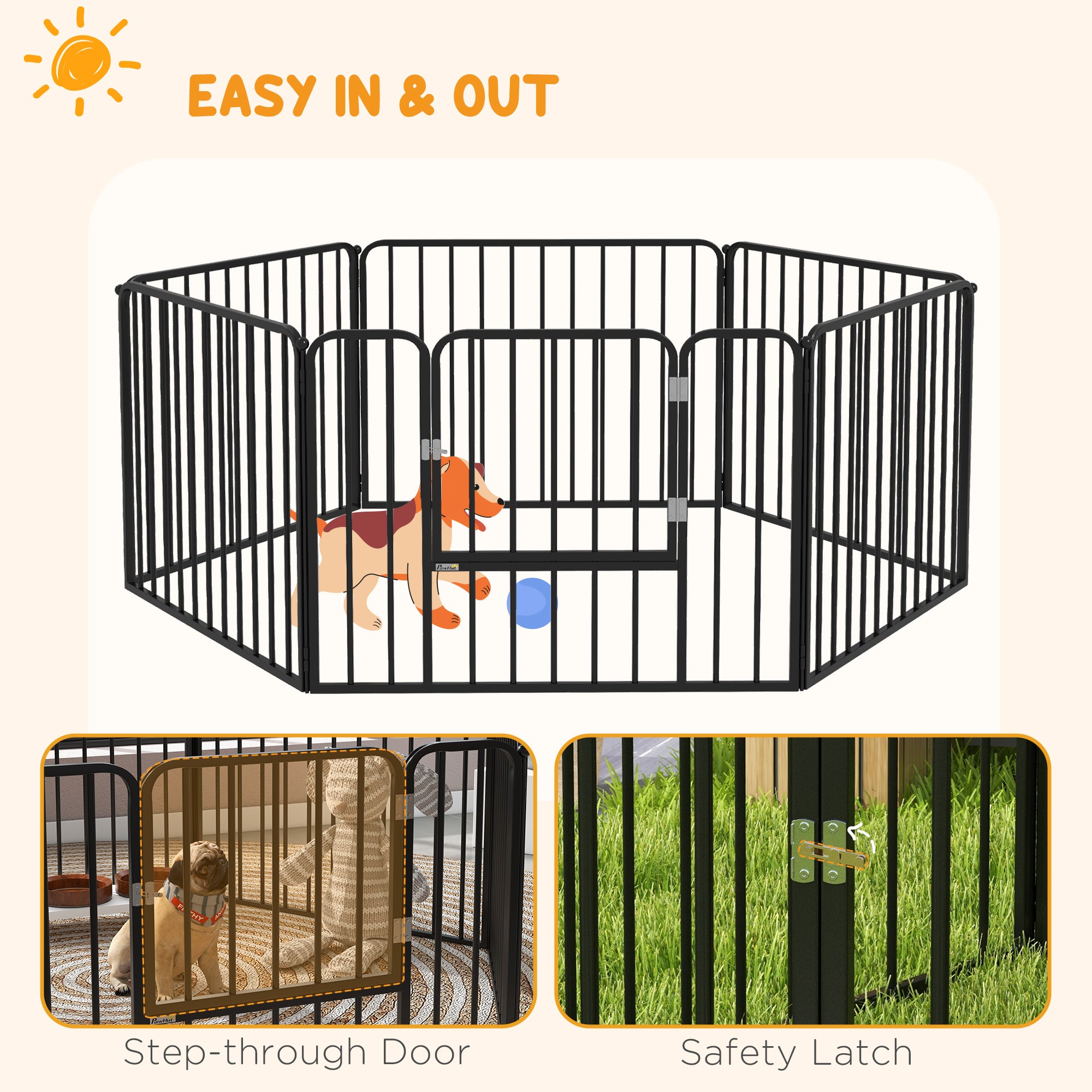 Heavy Duty Dog Playpen, Steel Dog Pen with Door, Pet Exercise Fence, Outdoor Indoor DIY Design for Small and Medium Dogs, 24" Height, 6 Panels