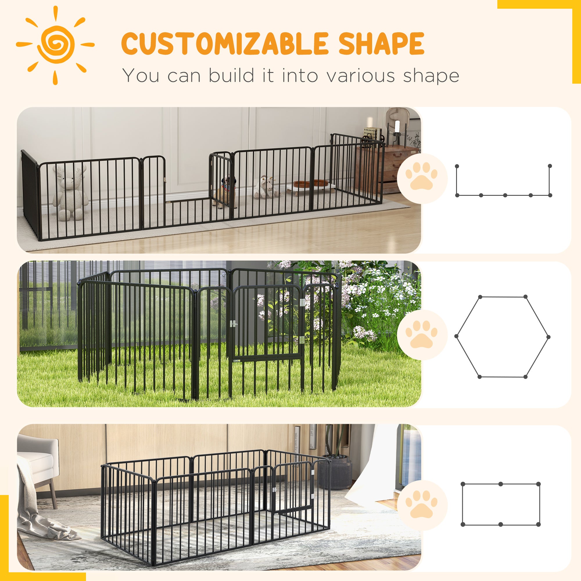 Heavy Duty Dog Playpen, Steel Dog Pen with Door, Pet Exercise Fence, Outdoor Indoor DIY Design for Small and Medium Dogs, 24" Height, 6 Panels