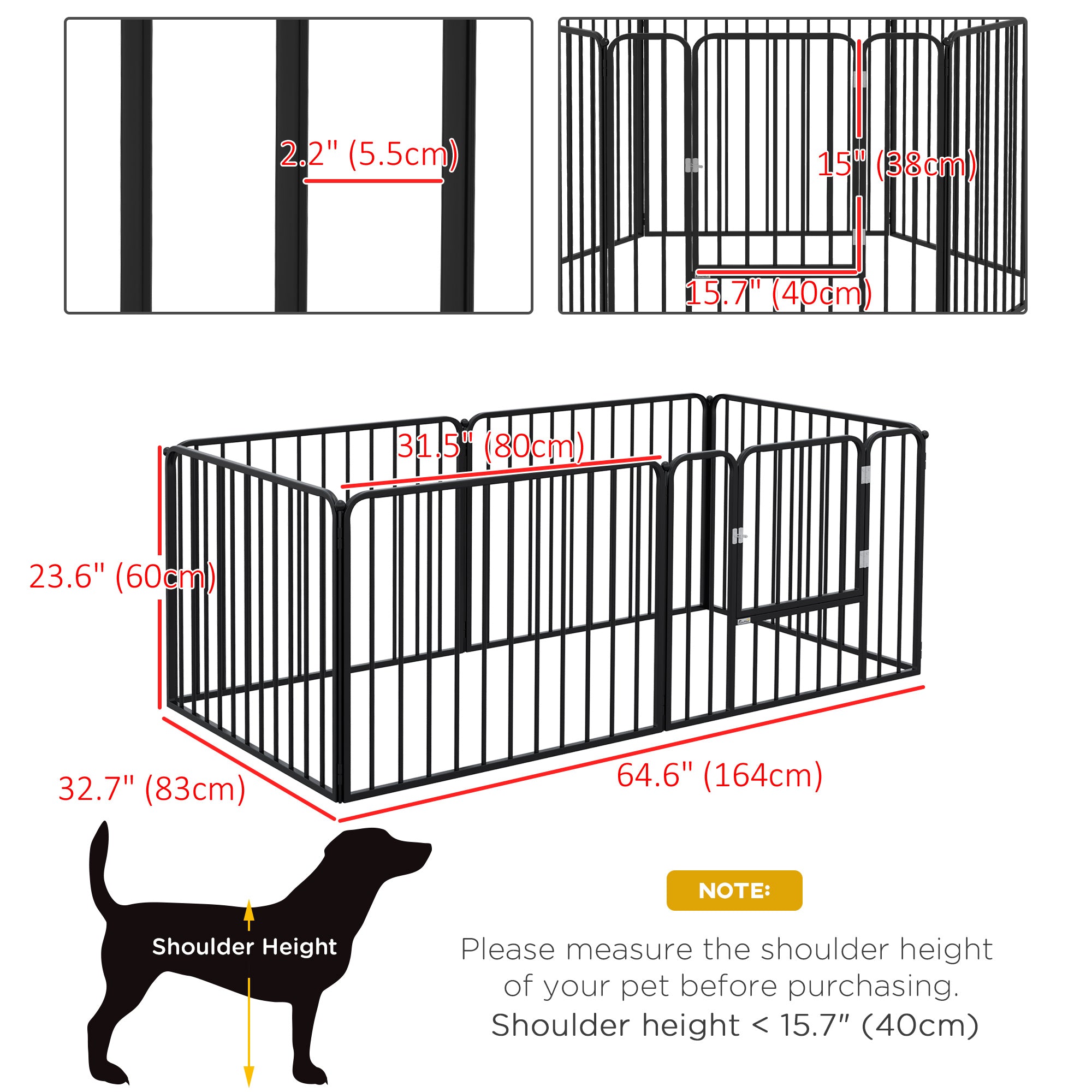 Heavy Duty Dog Playpen, Steel Dog Pen with Door, Pet Exercise Fence, Outdoor Indoor DIY Design for Small and Medium Dogs, 24" Height, 6 Panels